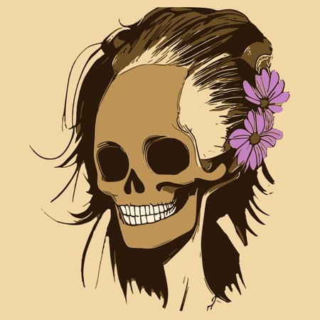 female skull tattoo hand drawn vector colored clip artのイラスト素材