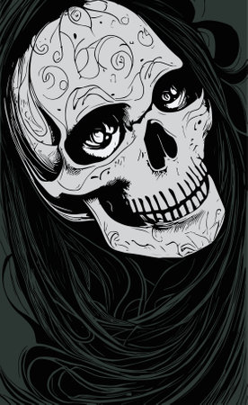 female human skull hand drawn vector black and white clip artのイラスト素材
