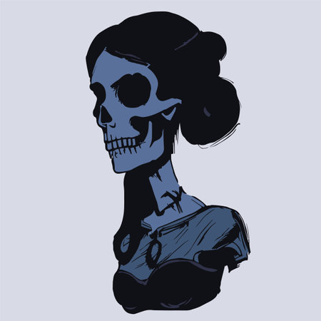 female skull and crossbones hand drawn vector colored clip artのイラスト素材
