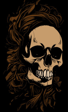 female skull art hand drawn vector colored clip artのイラスト素材