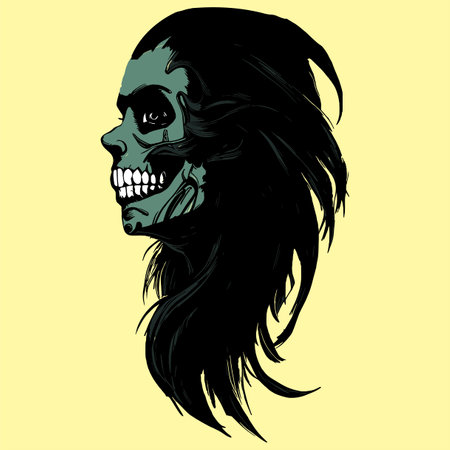 female skull hand drawn vector colored clip artのイラスト素材