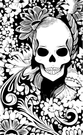 female candy skull tattoos hand drawn vector black and white clip artのイラスト素材