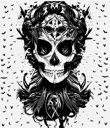 female sugar skull drawing hand drawn vector black and white clip artのイラスト素材