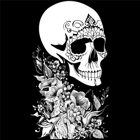 female sugar skull pictures hand drawn vector black and white clip artのイラスト素材