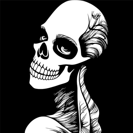 female sugar skull art hand drawn vector black and white clip artのイラスト素材