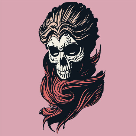female skull hand drawn vector colored clip artのイラスト素材