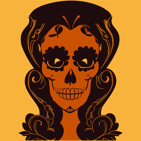 female sugar skull drawing hand drawn vector colored clip artのイラスト素材