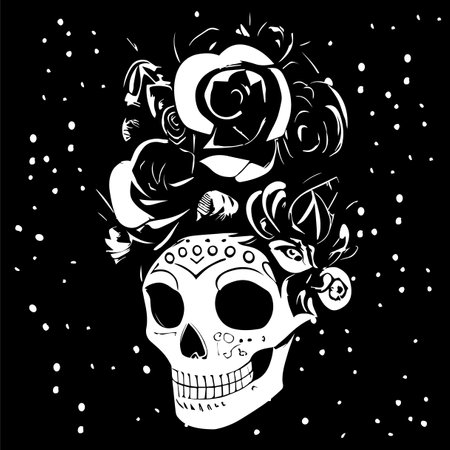 sugar skull drawing female hand drawn vector black and white clip artのイラスト素材