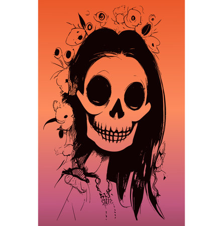 sugar skull female love drawing hand drawn vector colored clip artのイラスト素材
