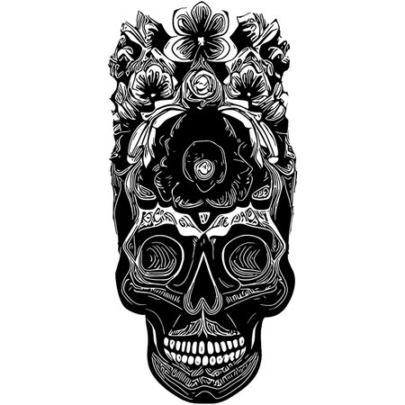 female sugar skull tattoo hand drawn vector black and white clip artのイラスト素材