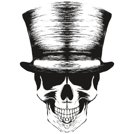 gangster skull with hat picture vector hand drawn ,black and white clip artのイラスト素材