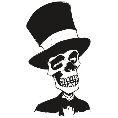 skull hat vector hand drawn ,black and white clip artのイラスト素材