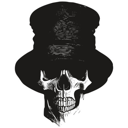 skull with hat drawing vector hand drawn ,black and white clip artのイラスト素材