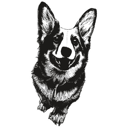 Corgi line drawing vector ,black and white drawing of dogのイラスト素材