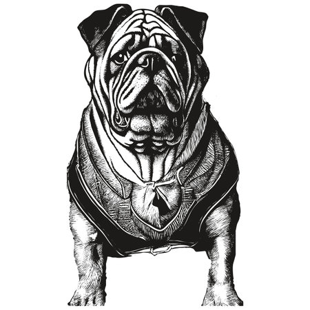 Bulldog hand drawn picture ,black and white drawing of dogのイラスト素材