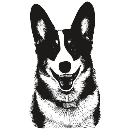 Corgi face vector hand drawn ,black and white drawing of dogのイラスト素材