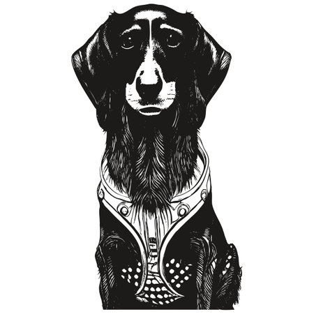 Dachshund vector portrait hand drawn ,black and white drawing of dogのイラスト素材