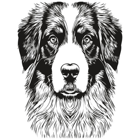 Australian Shepherd dog black and white vector logo, line art hand drawn vector pets illustrationのイラスト素材