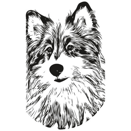 Shetland Sheepdog dog hand drawn line art vector drawing black and white logo pets illustrationのイラスト素材