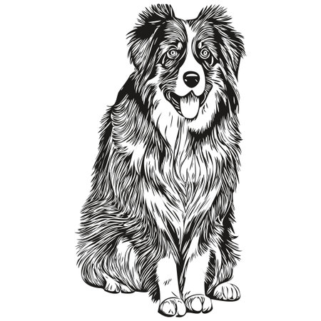 Australian Shepherd dog hand drawn logo line art vector drawing black and white pets illustrationのイラスト素材