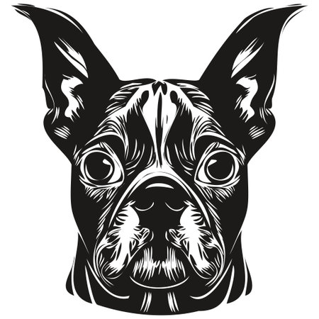 Boston Terrier dog hand drawn line art vector drawing black and white logo pets illustrationのイラスト素材