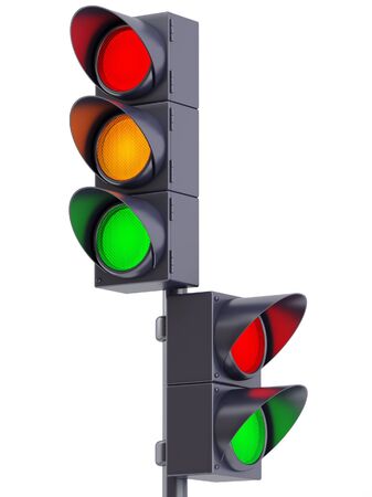 road and pedestrian traffic lights on the pillarの写真素材