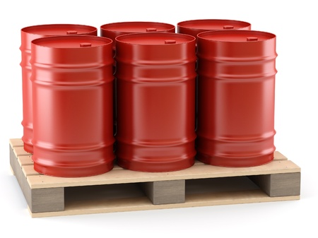 pallet with six barrels on white backgroundの写真素材