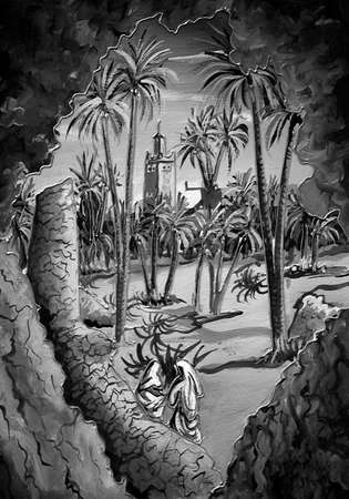 Ancient traditional moroccan lifestyle in black and whiteの写真素材