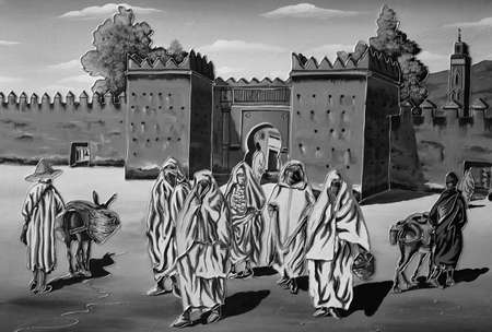 Ancient traditional moroccan lifestyle in black and whiteの写真素材