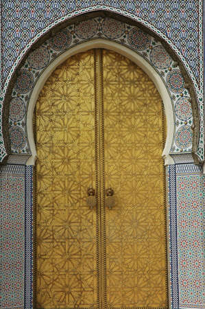 Traditional and artisanal door in Moroccoの写真素材