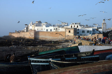 Old portuguese architecture of Essaouira in Moroccoの写真素材