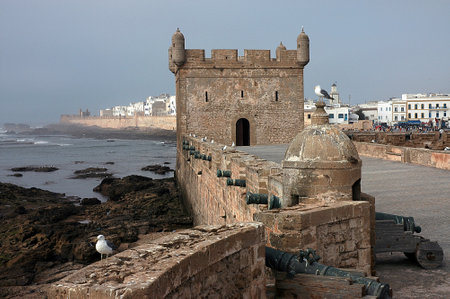 Old portuguese architecture of Essaouira in Moroccoの写真素材