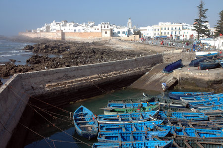 Old portuguese architecture of Essaouira in Moroccoの写真素材