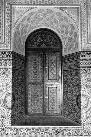 Interior of the Kasbah in Morocco in black and white