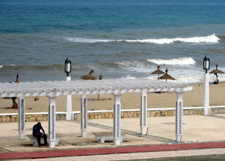 View of the coastal town M'DIQ in northern Moroccoの写真素材