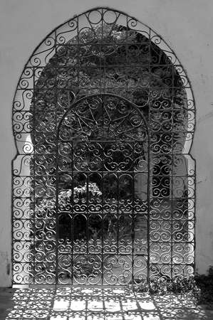 The traditional and handcrafted door in Morocco in black and whiteの写真素材