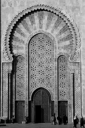 The traditional and handcrafted door in Morocco in black and whiteの写真素材