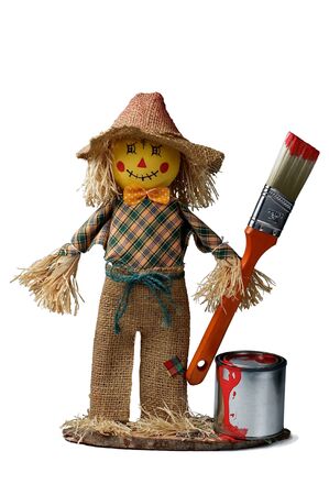 A toy boy with paintbrush isolated on a white background This toy made my wife のeditorial素材