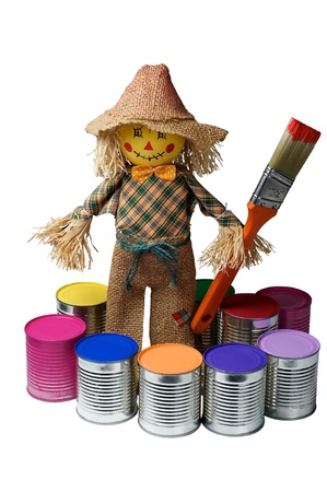 A toy boy with paintbrush isolated on a white background This toy made my wife のeditorial素材