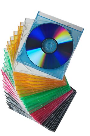 Close-up shot of CD cases isolated on a white background.の写真素材