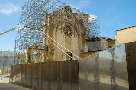 Reconstruction of buildings in Norcia after the 2016 earthquake, Umbria, Italyの写真素材