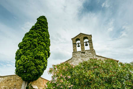 View of the ancient church of Saint Francis, Isola Maggiore, Lake Trasimeno, Tuoro sul Trasimeno, Umbria, Italyの写真素材