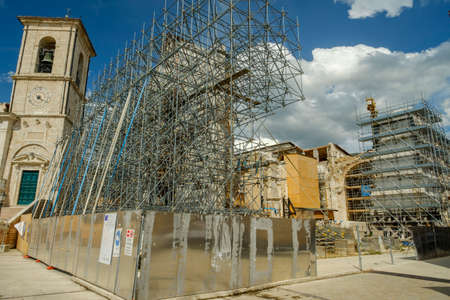 Reconstruction of buildings in Norcia after the 2016 earthquake, Umbria, Italyの写真素材