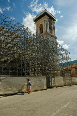 Reconstruction of buildings in Norcia after the 2016 earthquake, Umbria, Italyの写真素材