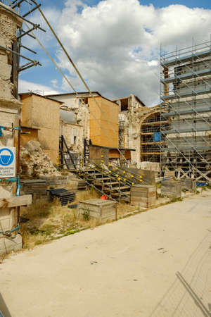 Reconstruction of buildings in Norcia after the 2016 earthquake, Umbria, Italyの写真素材