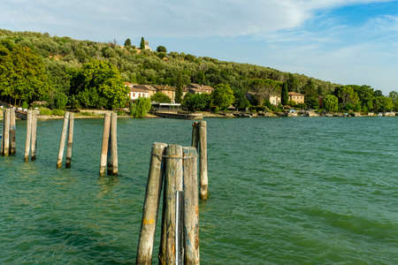 Landing place for boats, Isola Maggiore, Lake Trasimeno, Tuoro sul Trasimeno, Umbria, Italyの写真素材