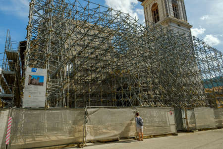 Reconstruction of buildings in Norcia after the 2016 earthquake, Umbria, Italyの写真素材