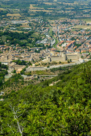 Panoramic view of Spoleto from Monteluco, Umbria, Italyの写真素材