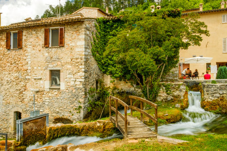 The village of Rasiglia, also called the Venice of Umbria, Foligno, Umbria, Italyの写真素材