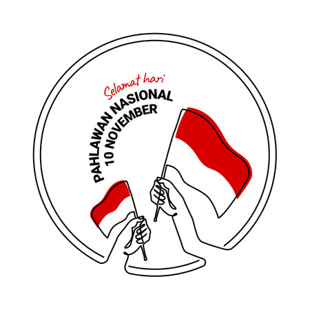 Indonesia National Heroes Day greeting card, banner, poster. Hand holding the Indonesian flag.のイラスト素材